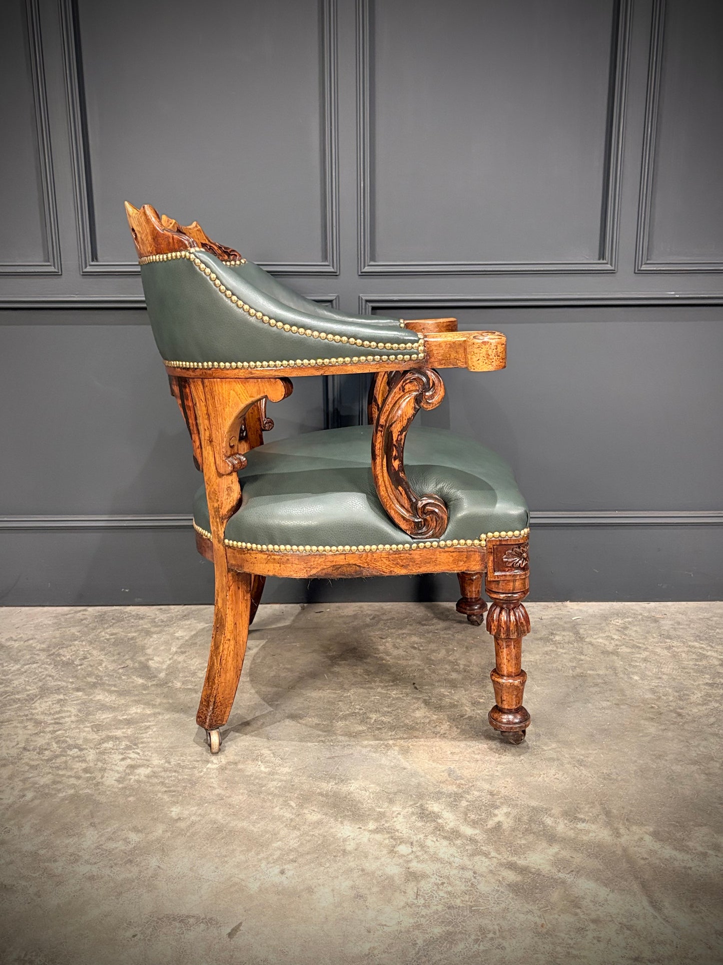 Victorian Walnut & Leather Desk Chair