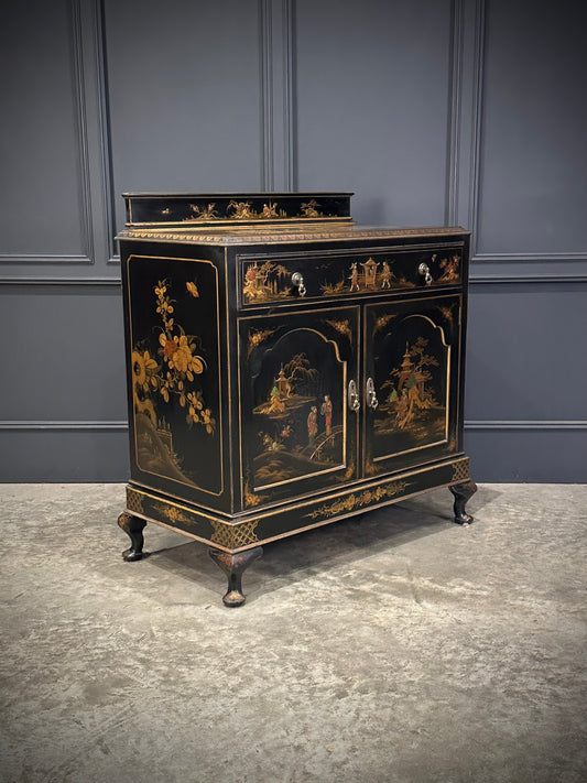 Chinoiserie Black Lacquered Japanned Side Cabinet