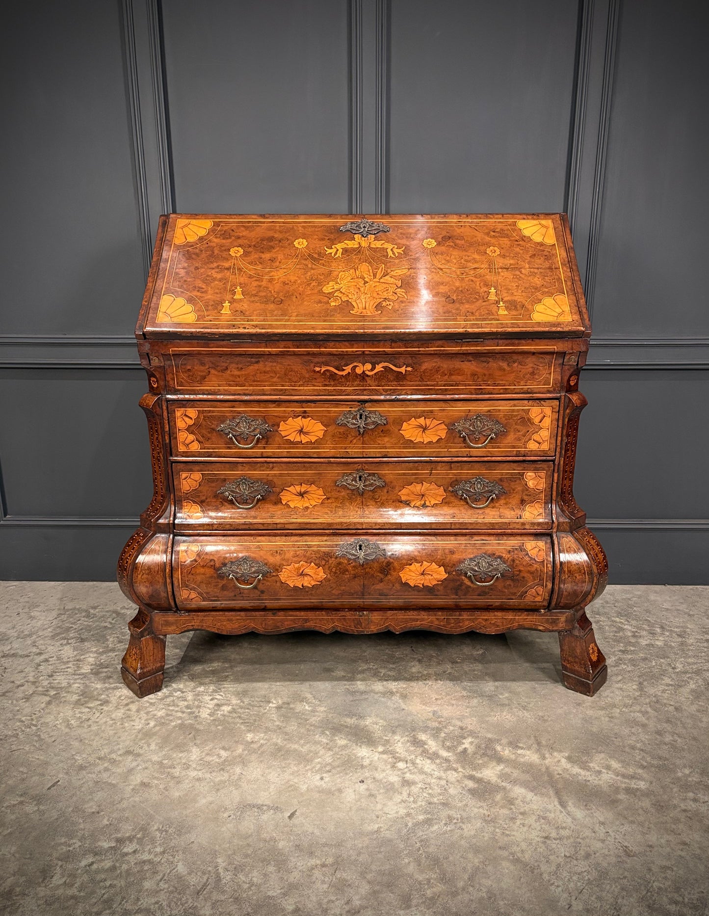 Dutch Marquetry Inlaid Walnut Bureau