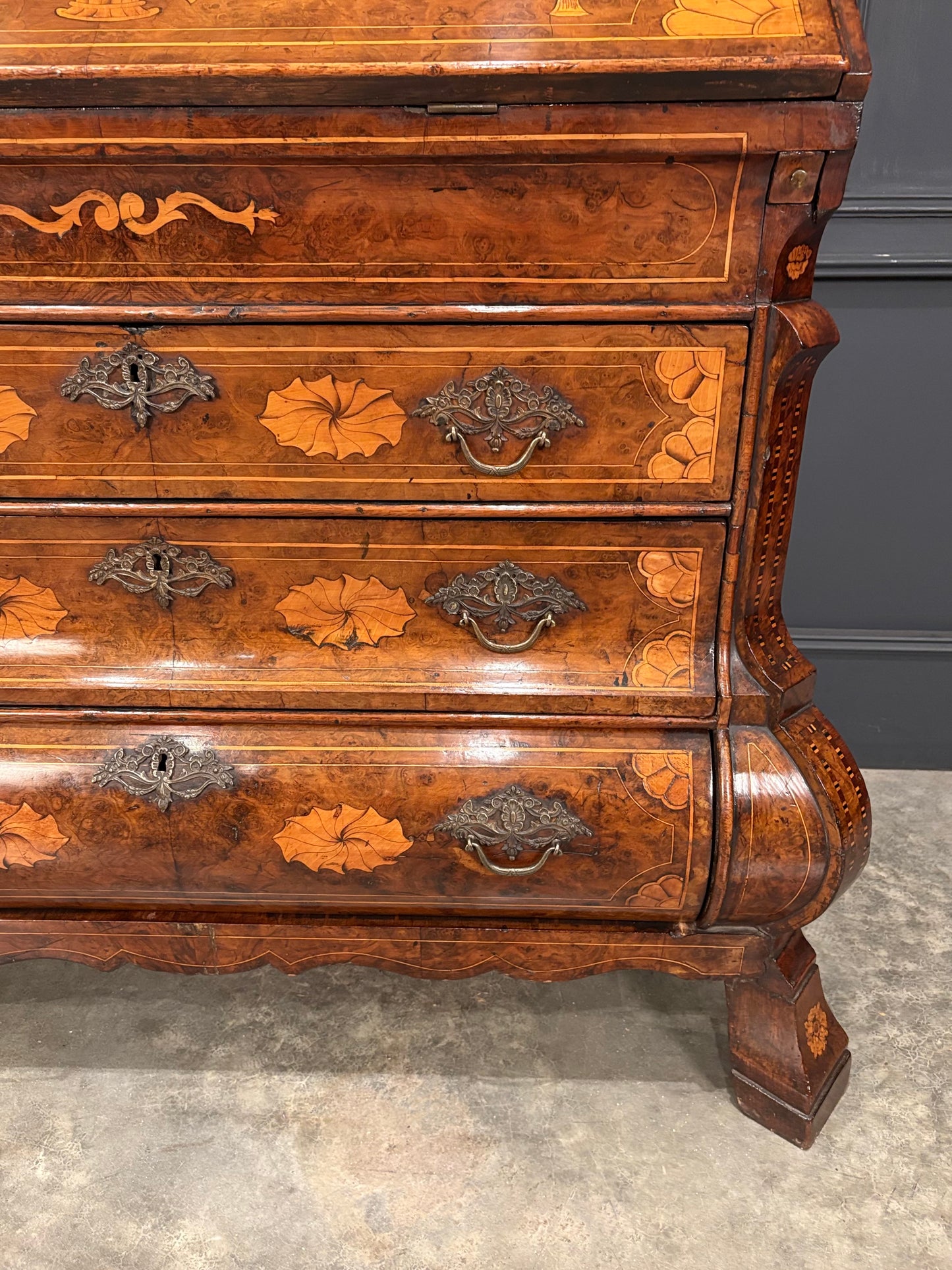 Dutch Marquetry Inlaid Walnut Bureau