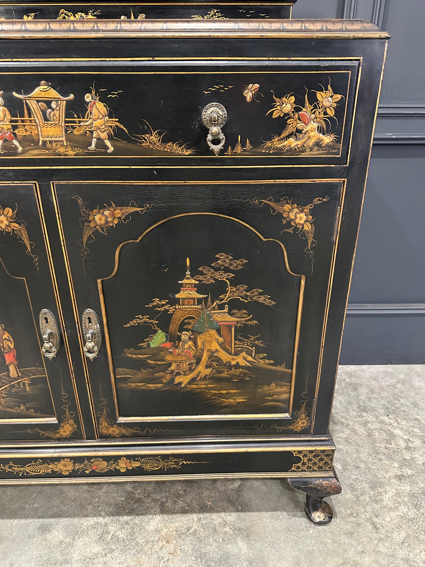 Chinoiserie Black Lacquered Japanned Side Cabinet