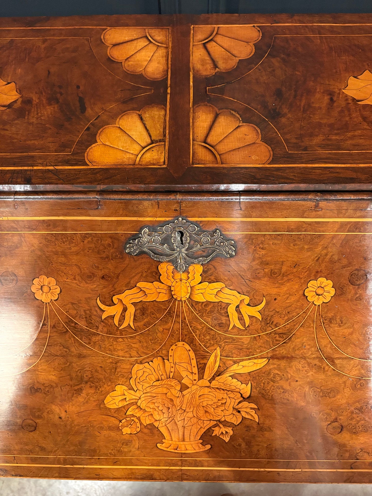 Dutch Marquetry Inlaid Walnut Bureau