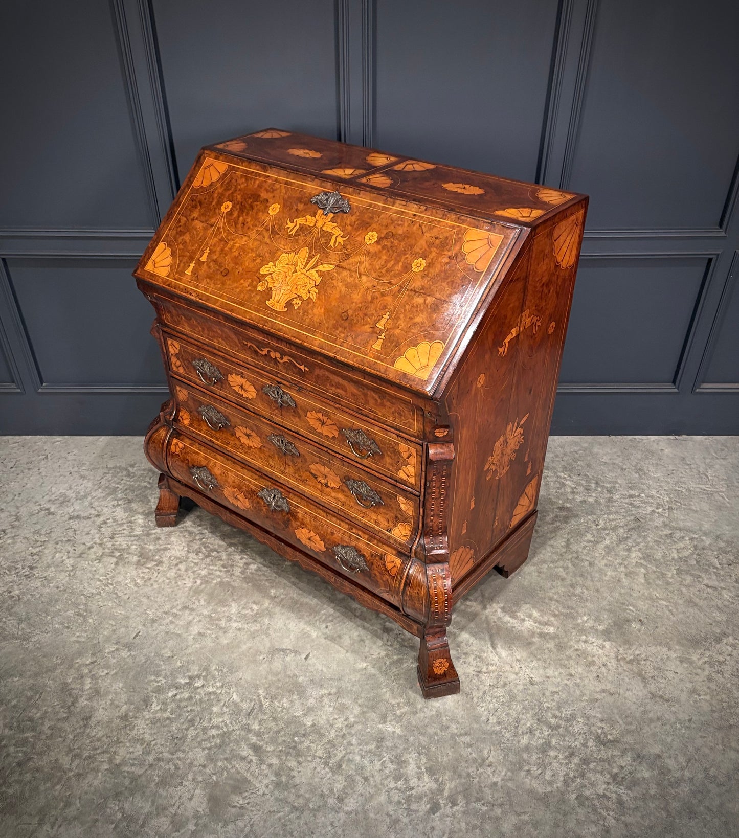 Dutch Marquetry Inlaid Walnut Bureau