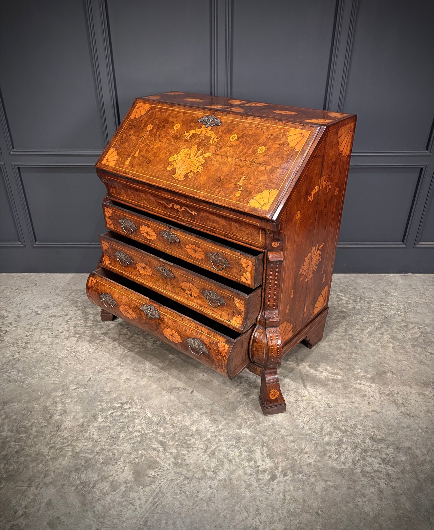 Dutch Marquetry Inlaid Walnut Bureau