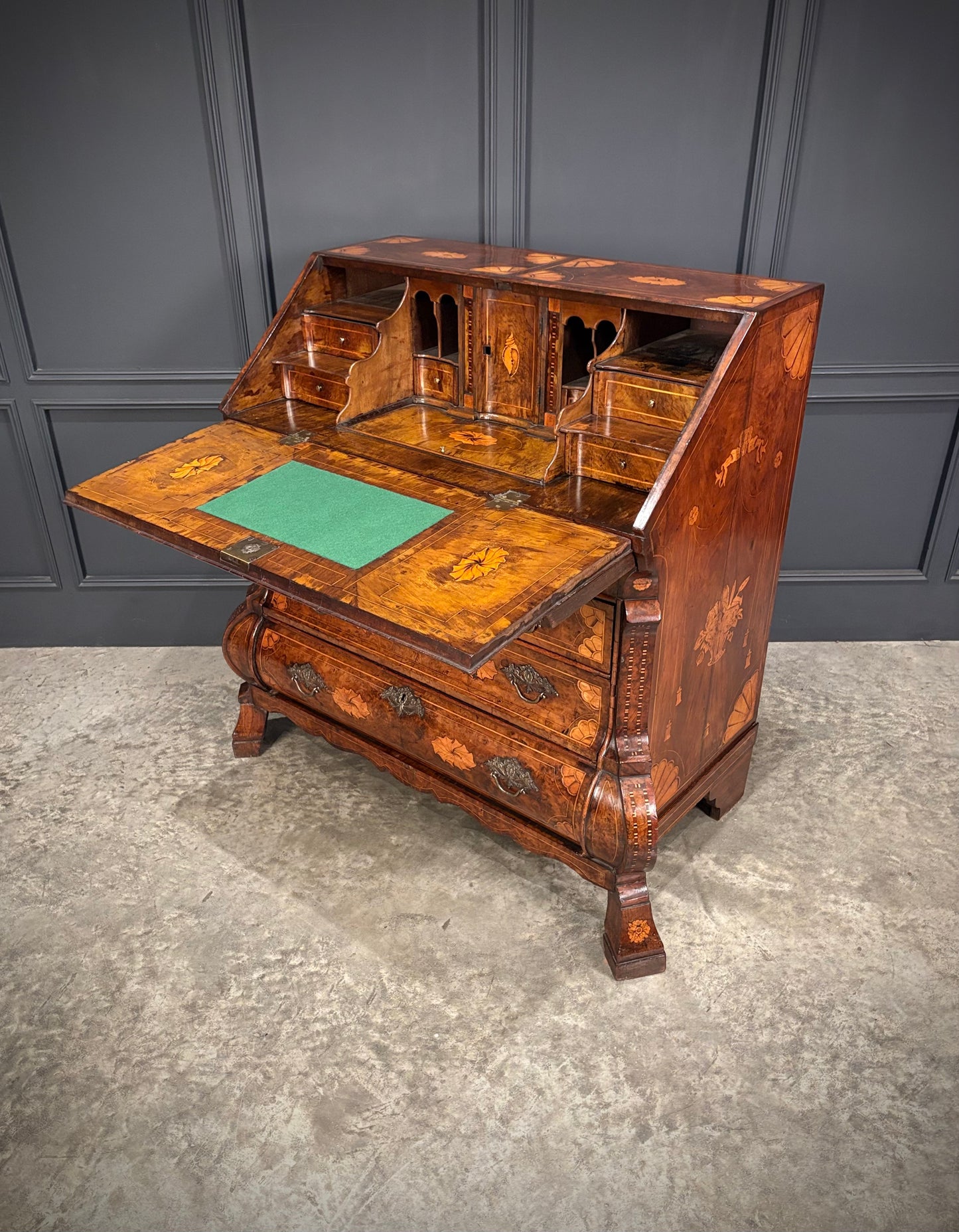 Dutch Marquetry Inlaid Walnut Bureau