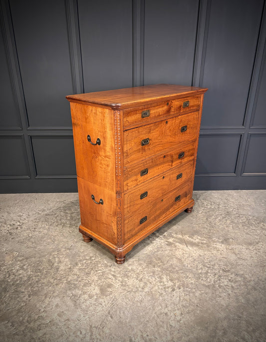 19th Century Camphor Wood Military Campaign Secretaire Chest