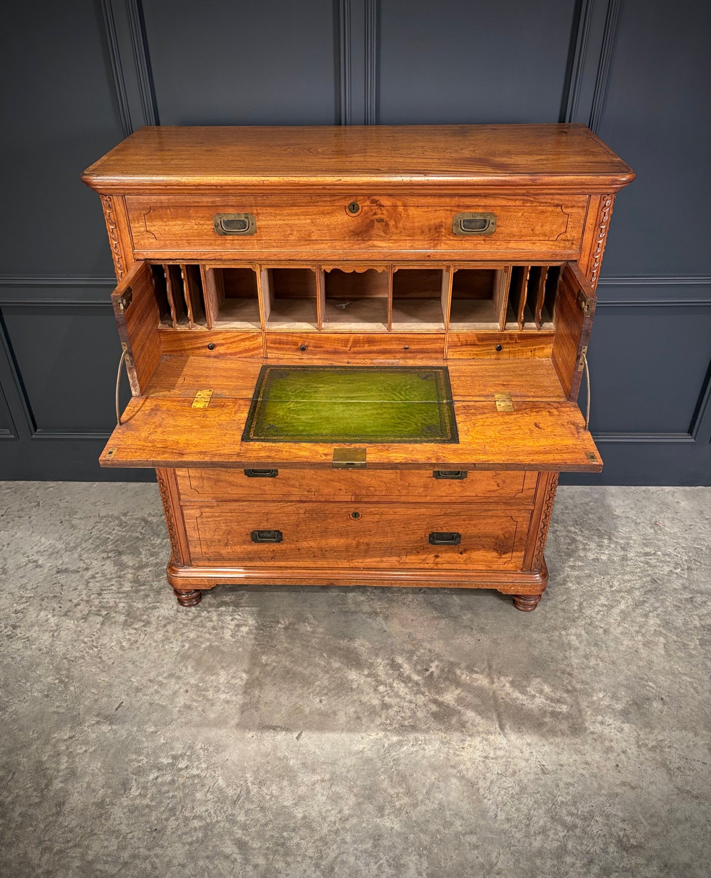 19th Century Camphor Wood Military Campaign Secretaire Chest