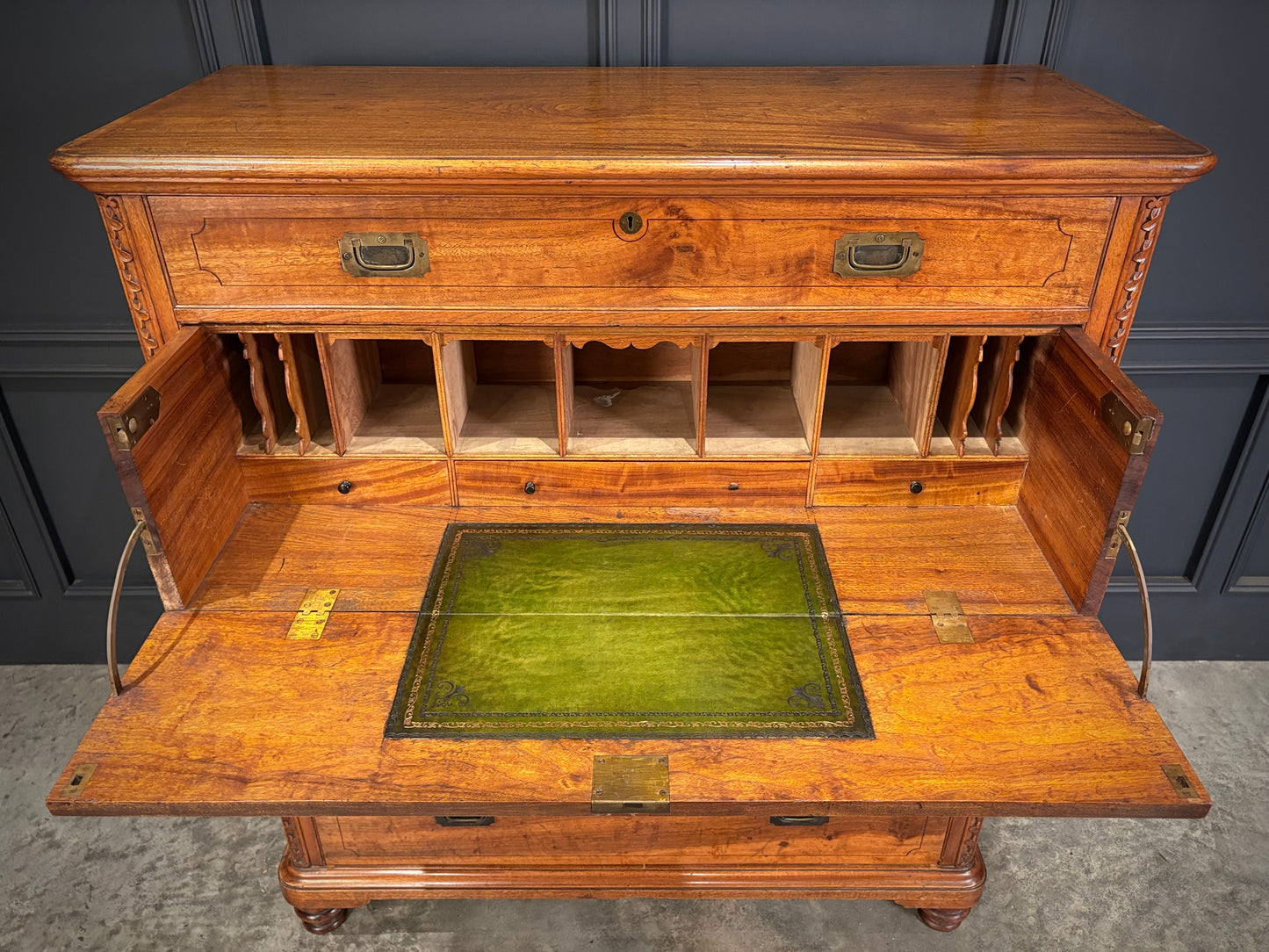 19th Century Camphor Wood Military Campaign Secretaire Chest