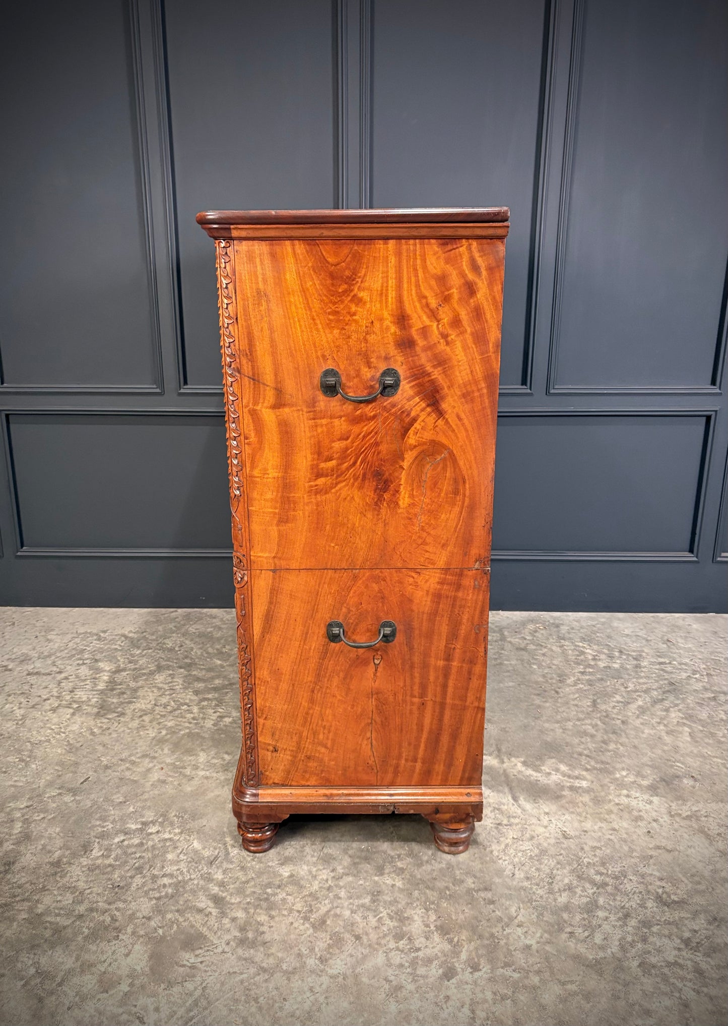 19th Century Camphor Wood Military Campaign Secretaire Chest