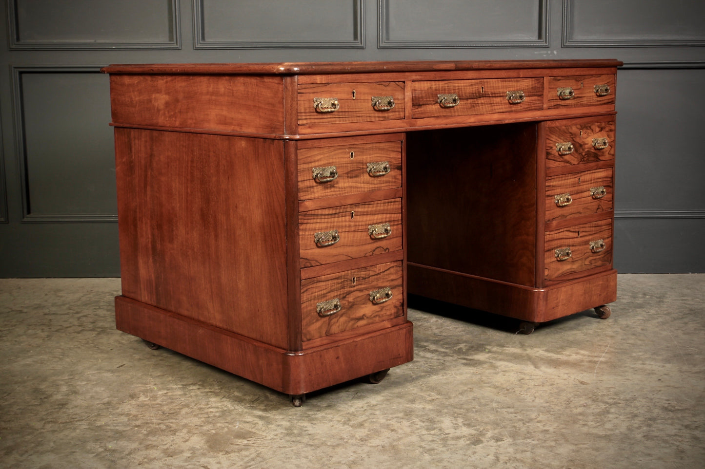 Victorian Walnut & Leather Pedestal Desk