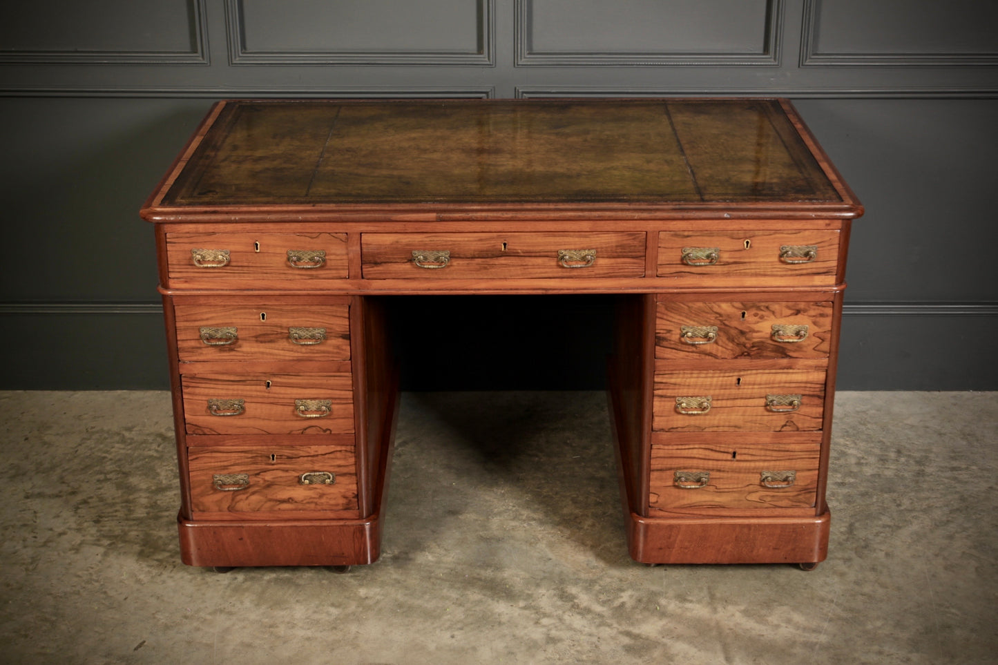 Victorian Walnut & Leather Pedestal Desk