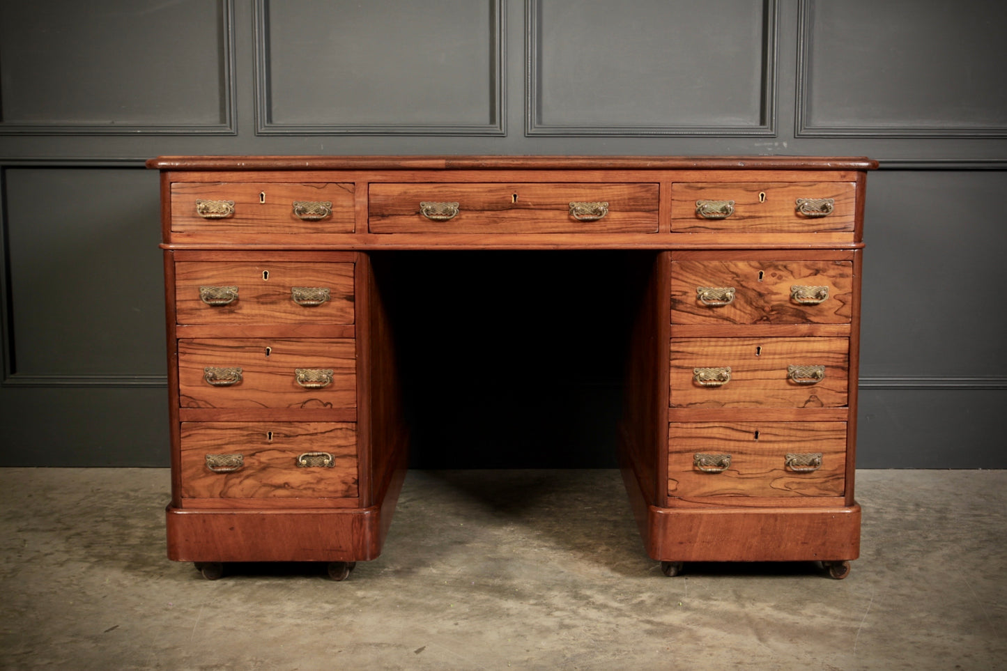 Victorian Walnut & Leather Pedestal Desk