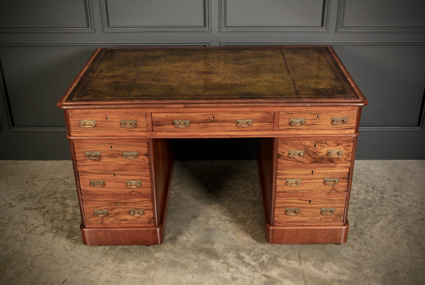 Victorian Walnut & Leather Pedestal Desk