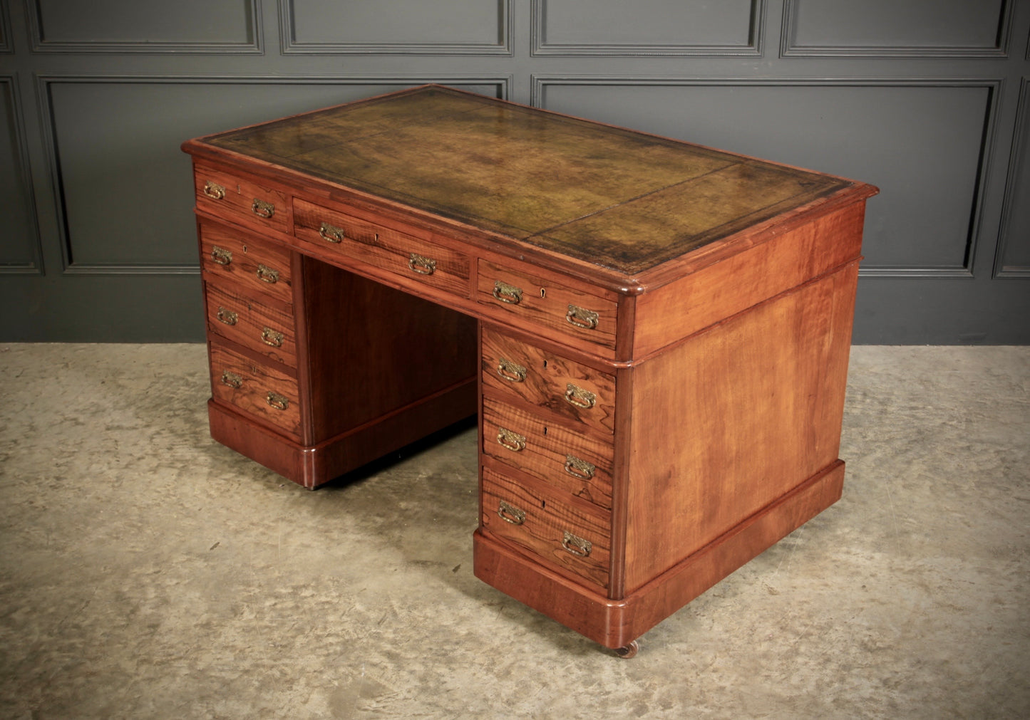 Victorian Walnut & Leather Pedestal Desk