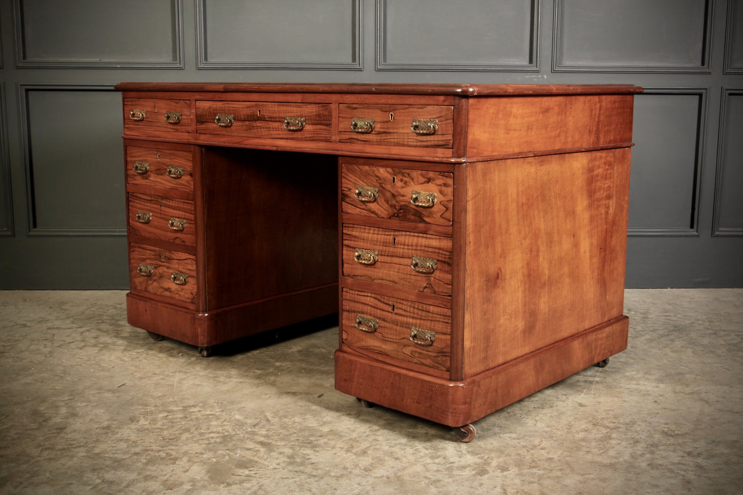 Victorian Walnut & Leather Pedestal Desk