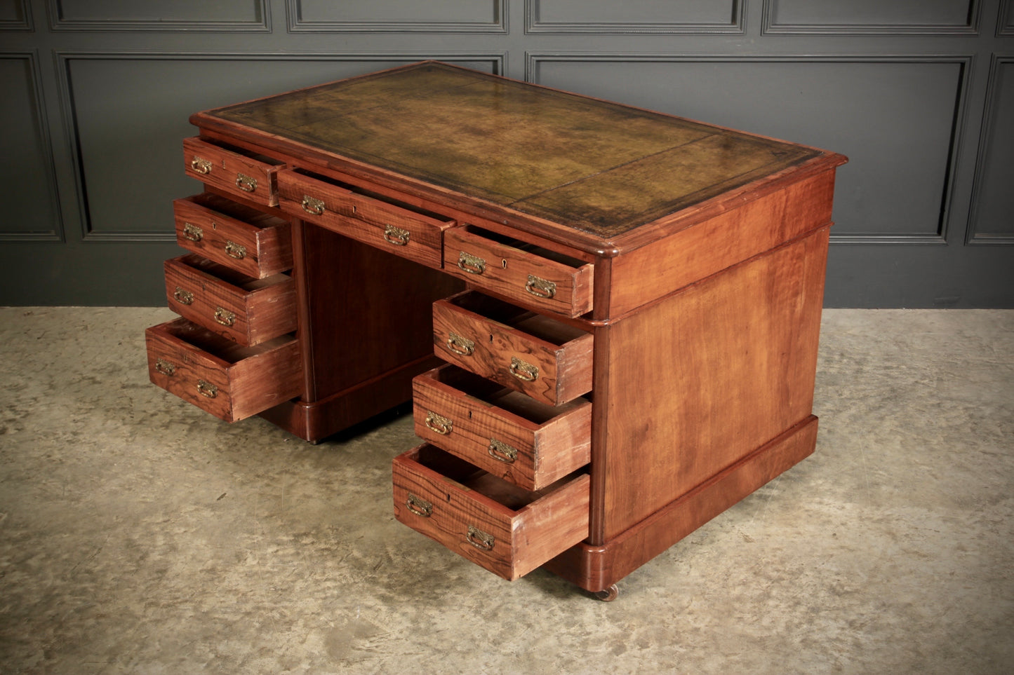 Victorian Walnut & Leather Pedestal Desk