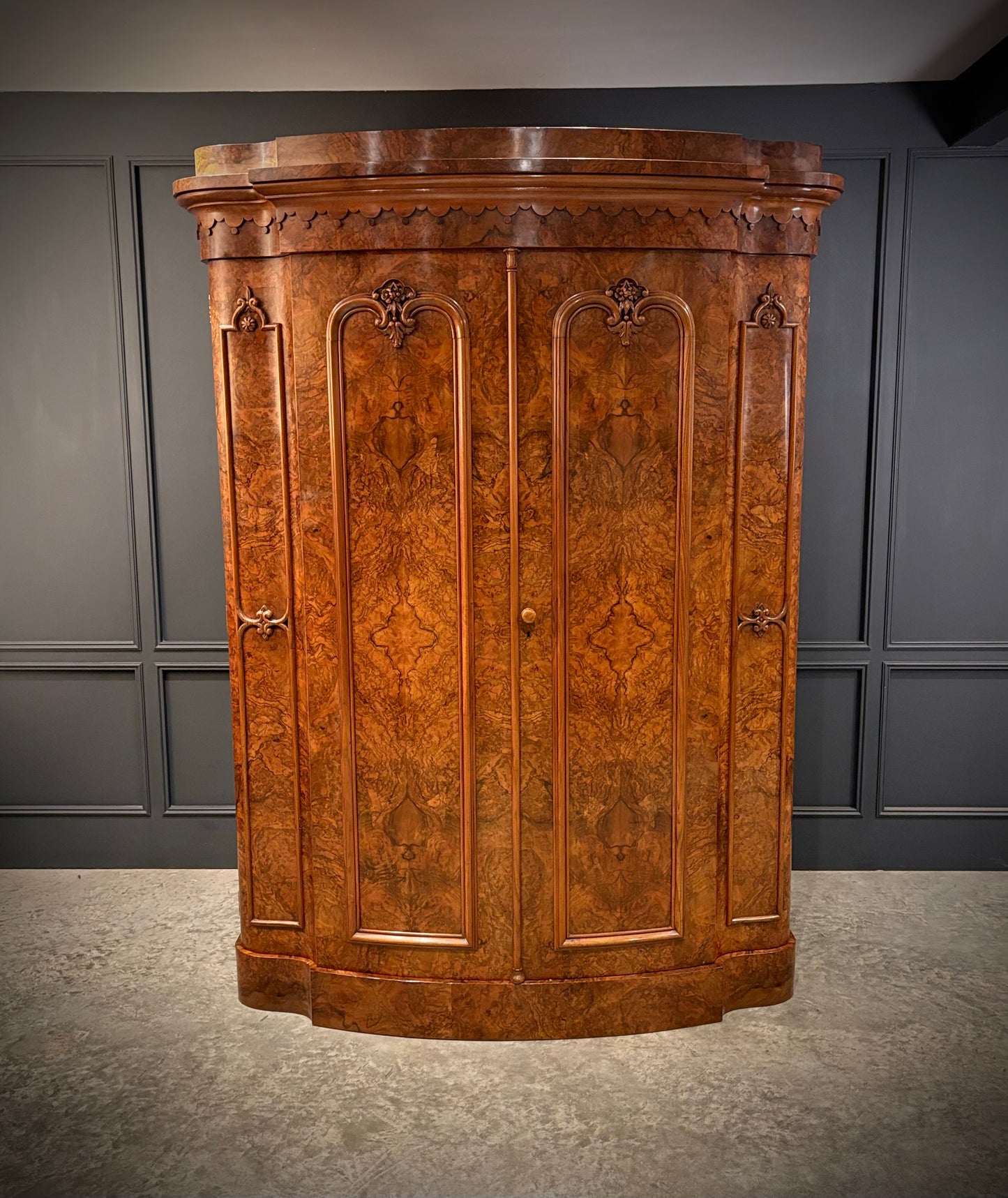 Large Victorian Bow Front Walnut Wardrobe