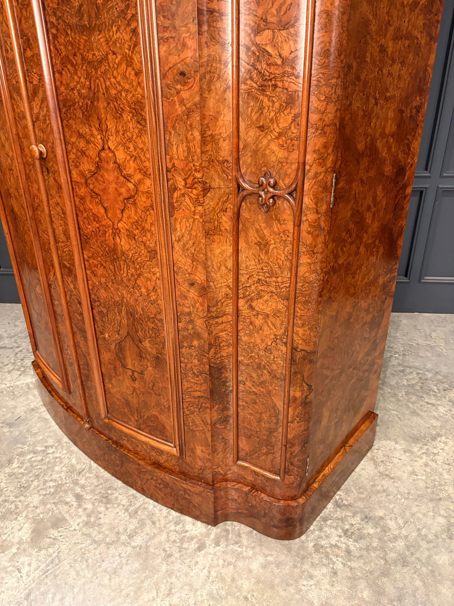 Large Victorian Bow Front Walnut Wardrobe