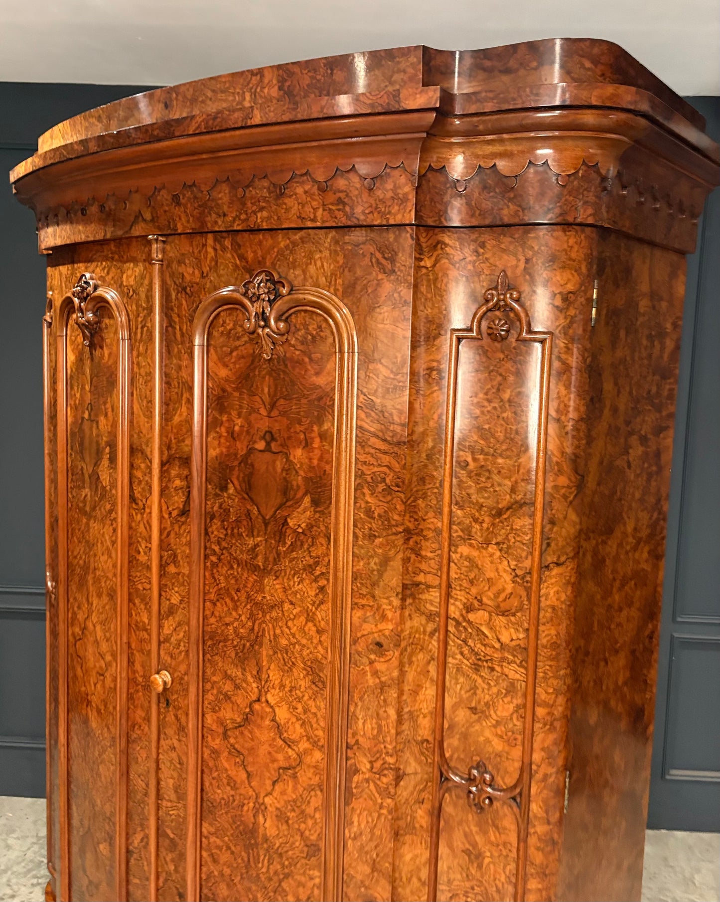 Large Victorian Bow Front Walnut Wardrobe