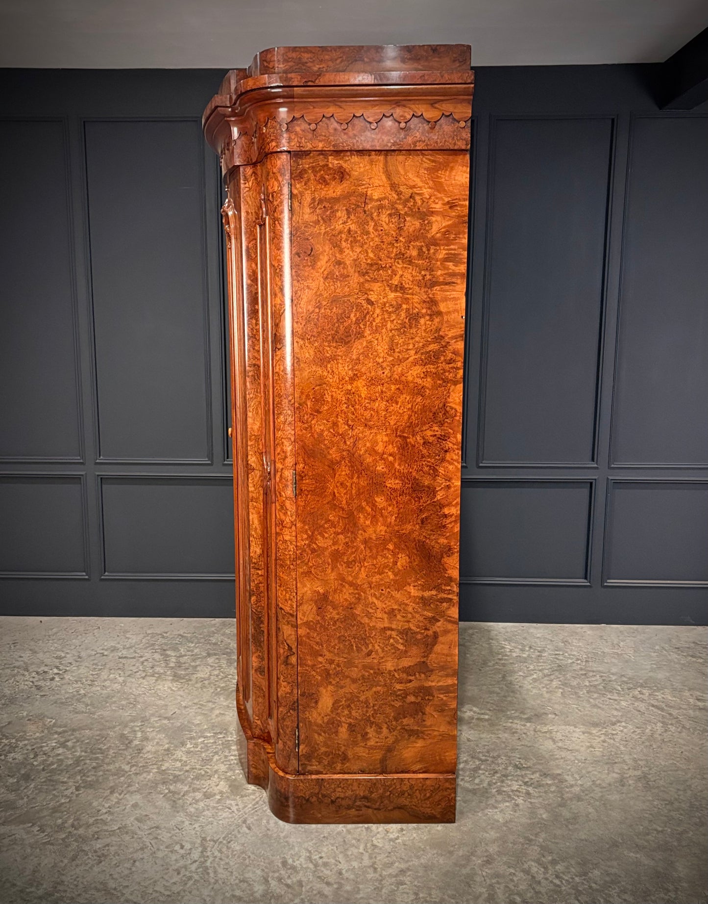 Large Victorian Bow Front Walnut Wardrobe