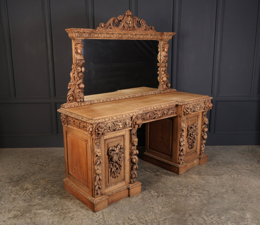Bleached Carved Oak Pedestal Sideboard