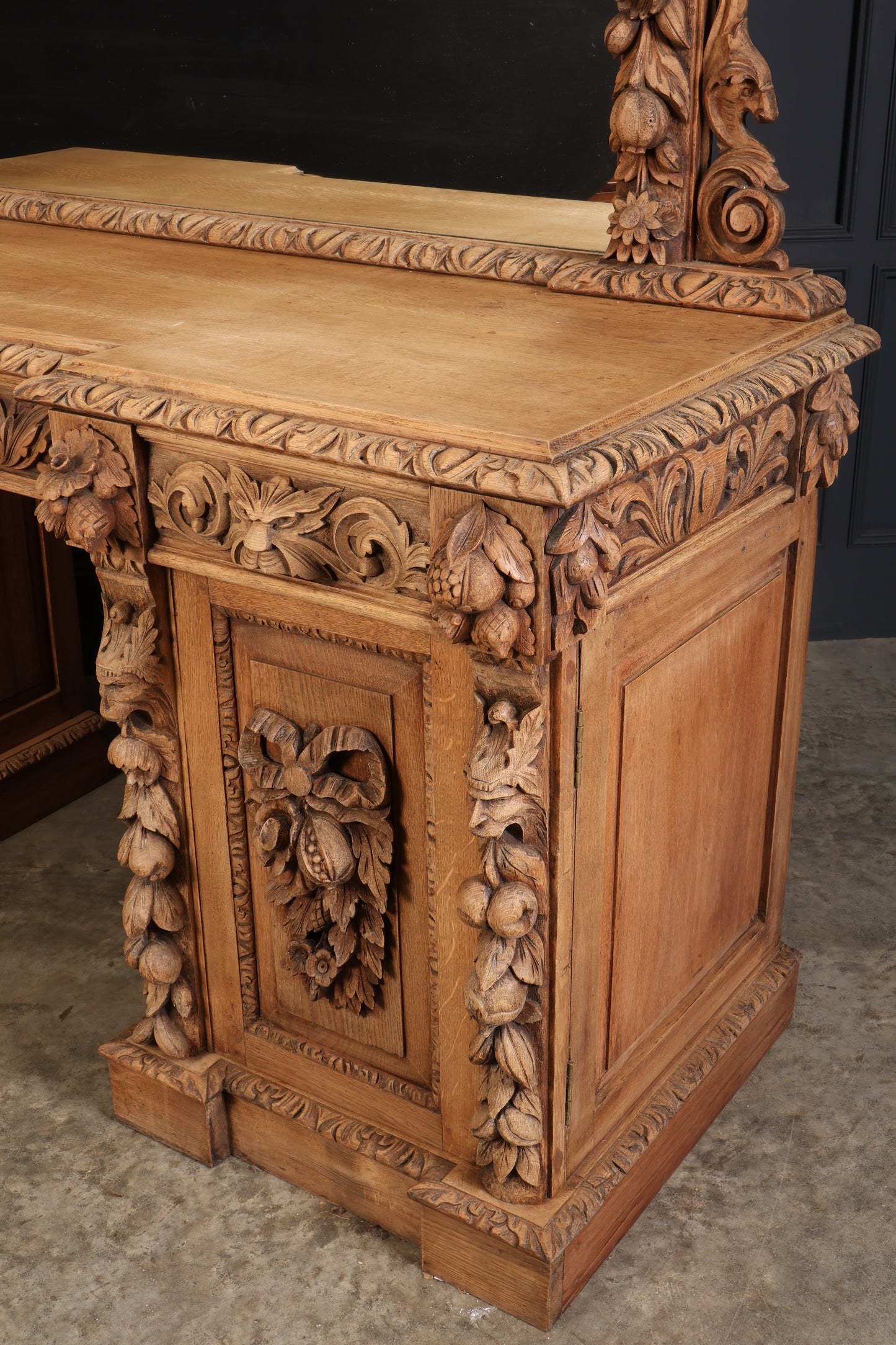 Bleached Carved Oak Pedestal Sideboard