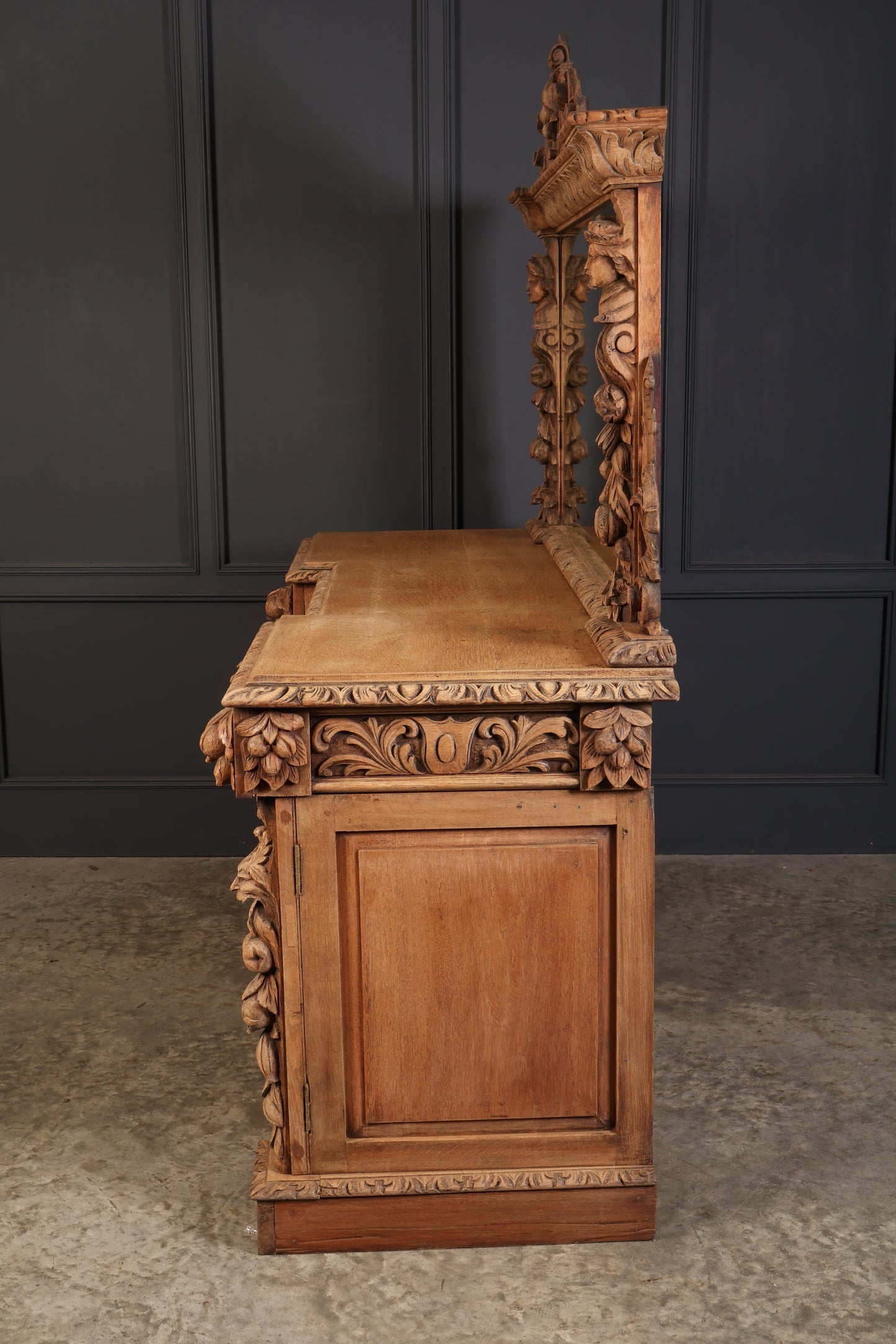 Bleached Carved Oak Pedestal Sideboard