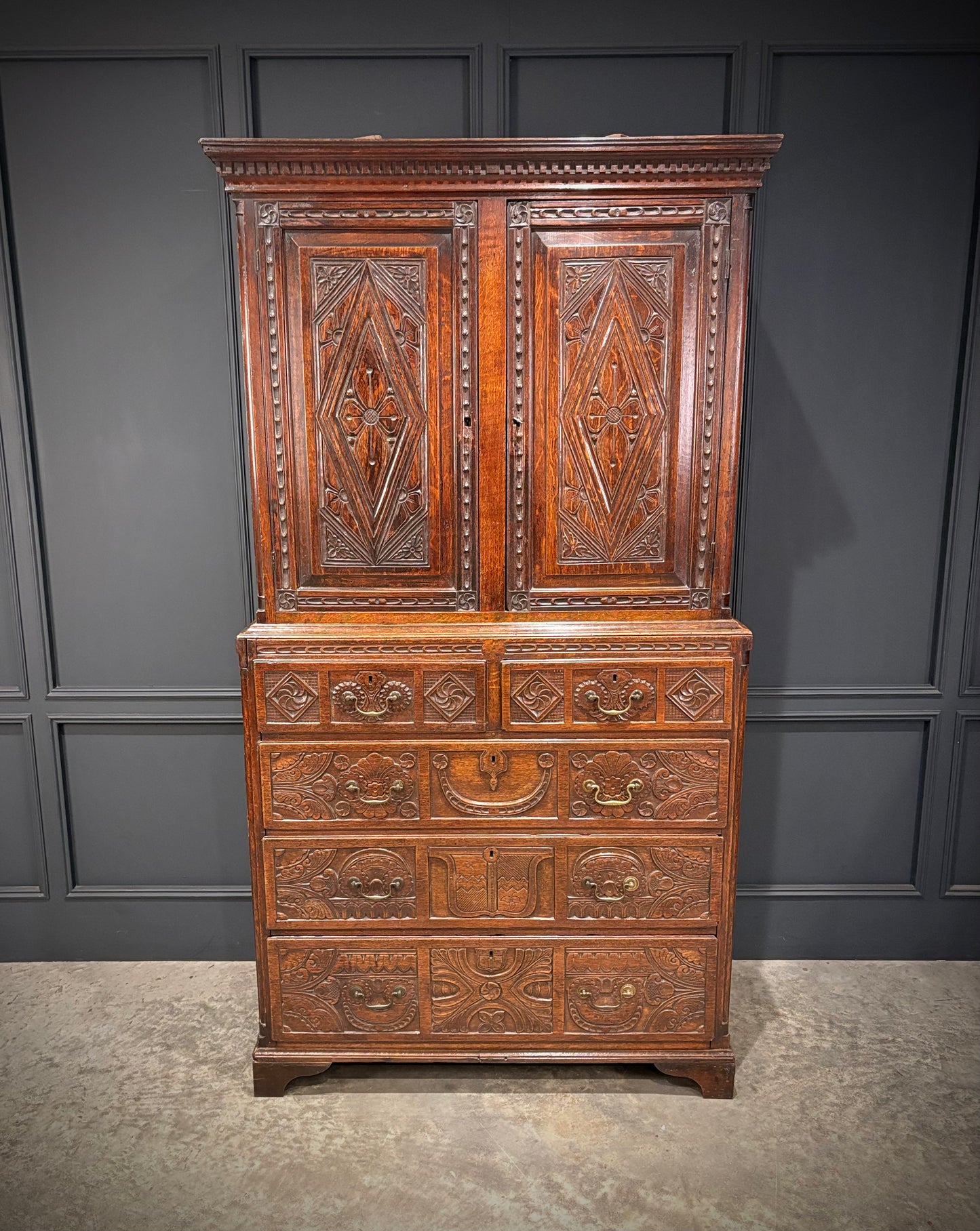 18th Century Carved Oak Housekeepers Cupboard