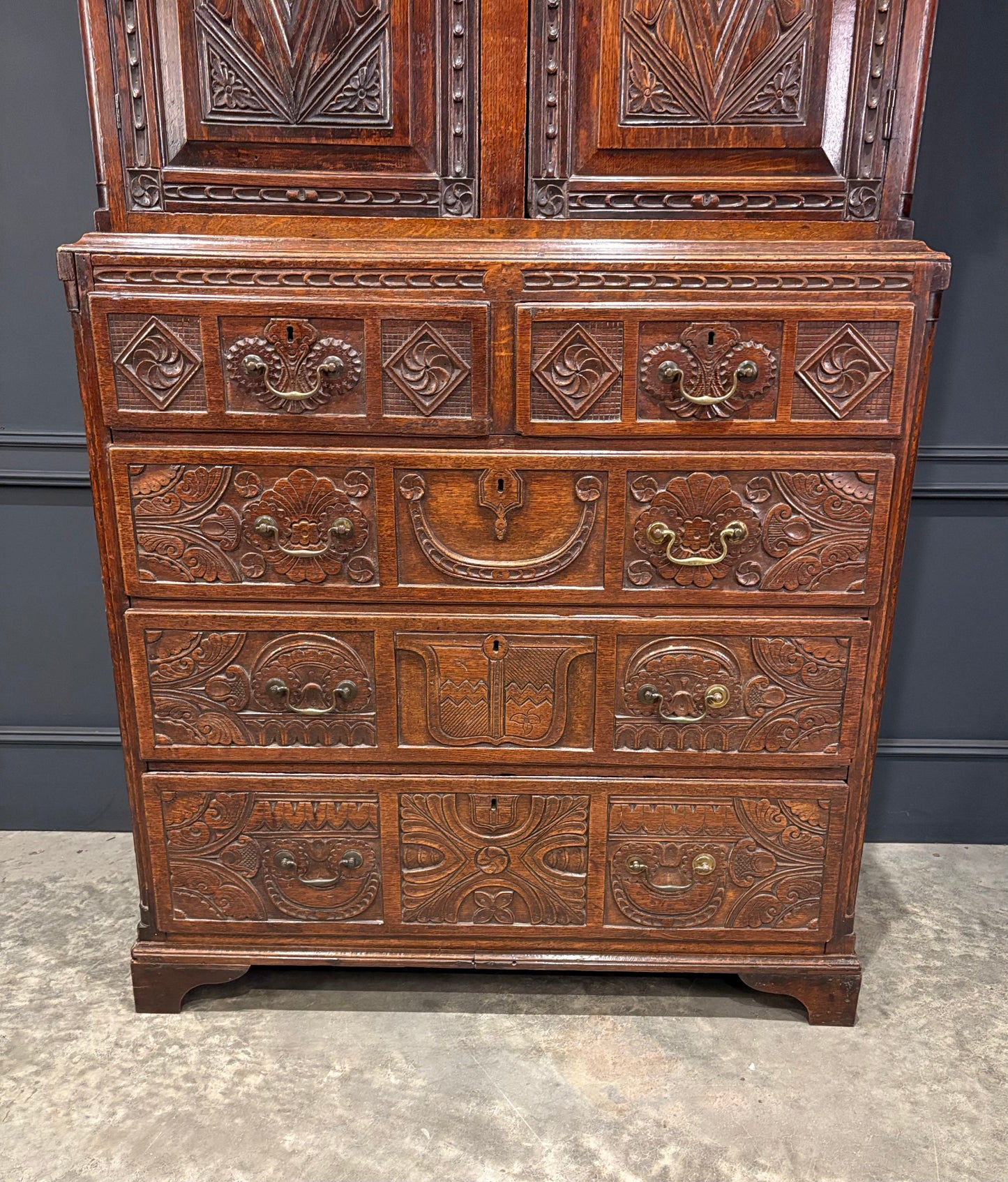 18th Century Carved Oak Housekeepers Cupboard