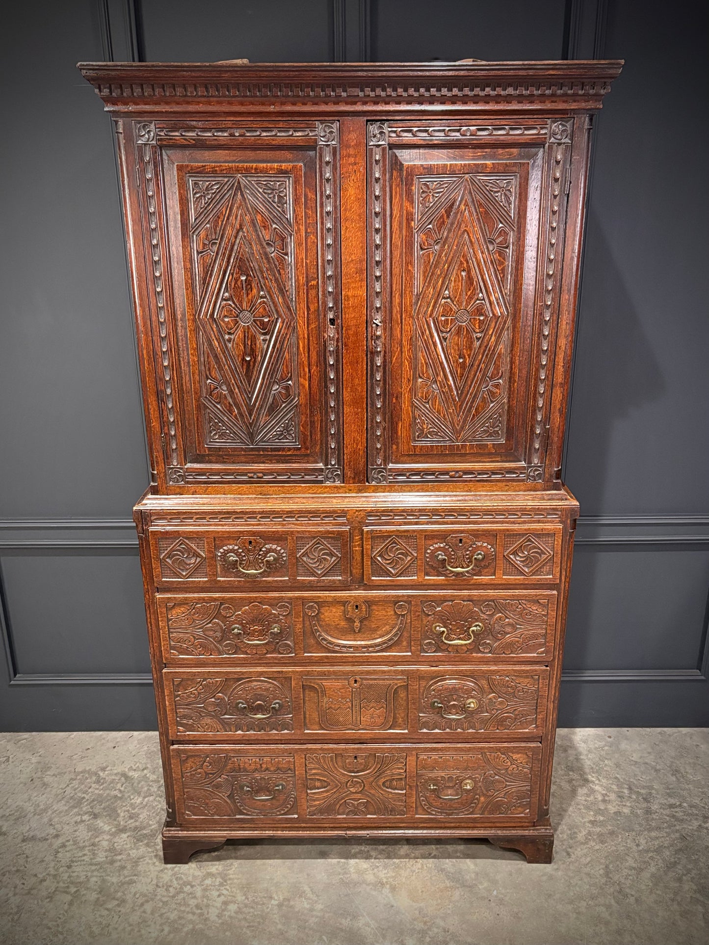 18th Century Carved Oak Housekeepers Cupboard