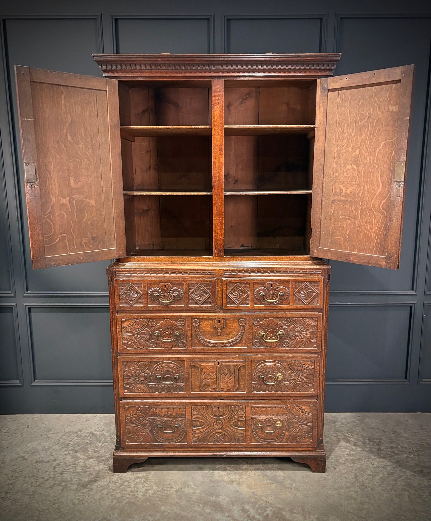 18th Century Carved Oak Housekeepers Cupboard