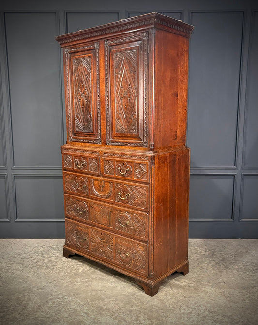 18th Century Carved Oak Housekeepers Cupboard