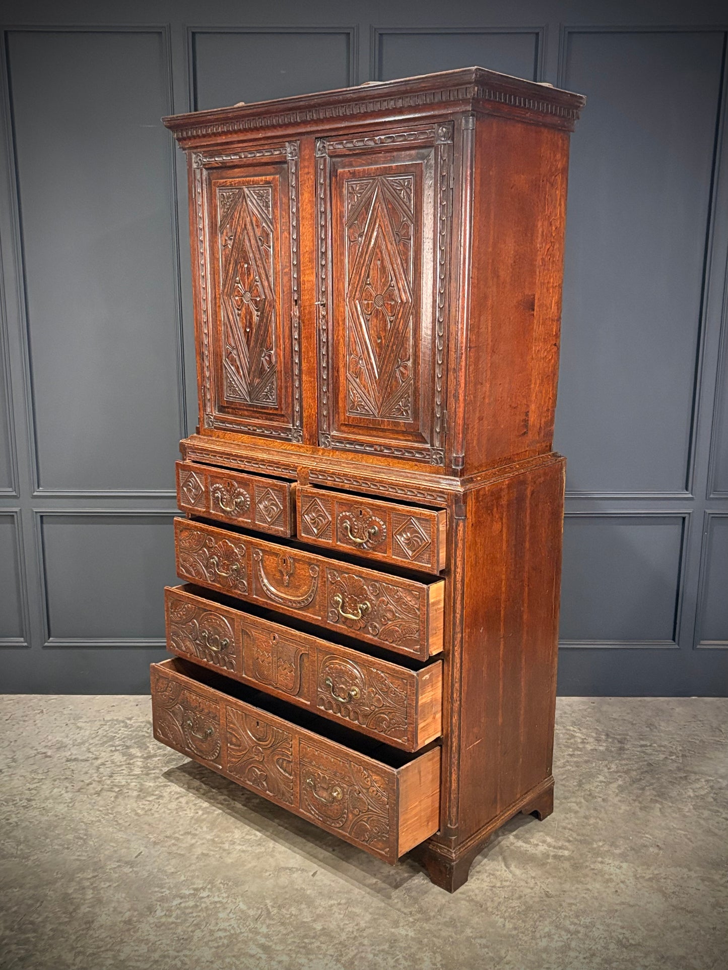 18th Century Carved Oak Housekeepers Cupboard