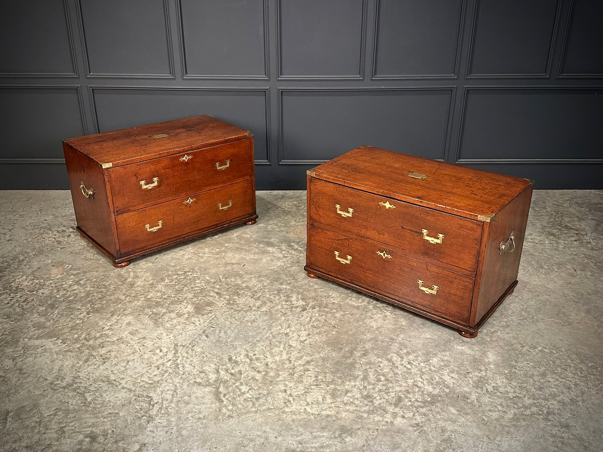 Rare Pair of Regency Teak Military Campaign Chests