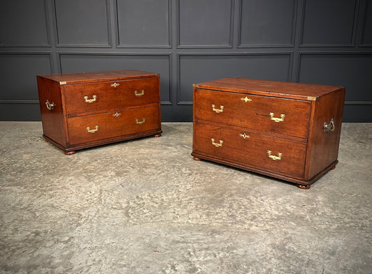 Rare Pair of Regency Teak Military Campaign Chests