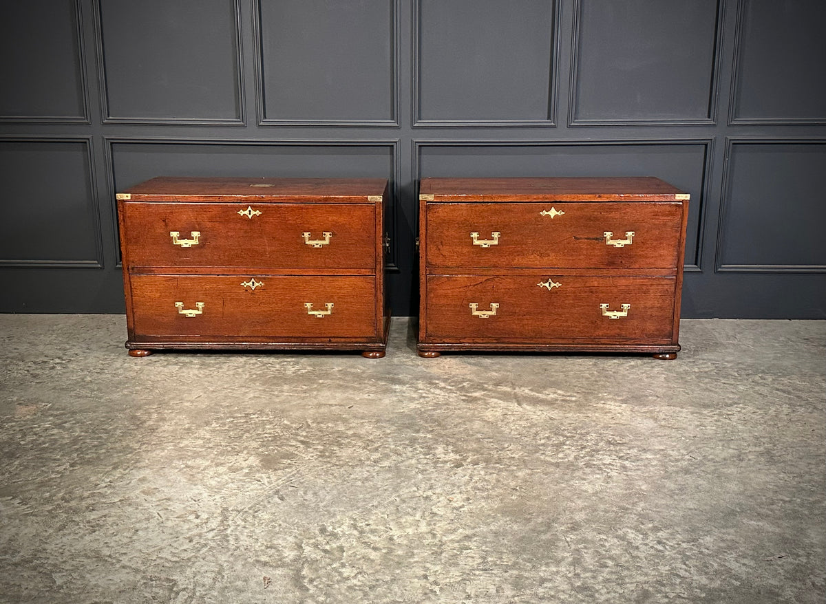 Rare Pair of Regency Teak Military Campaign Chests