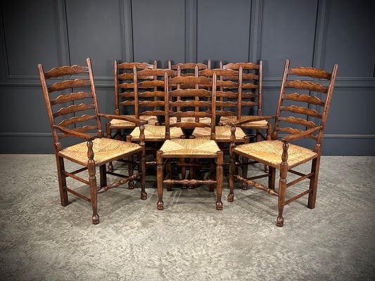 Set of Eight Ladder Back Dining Chairs