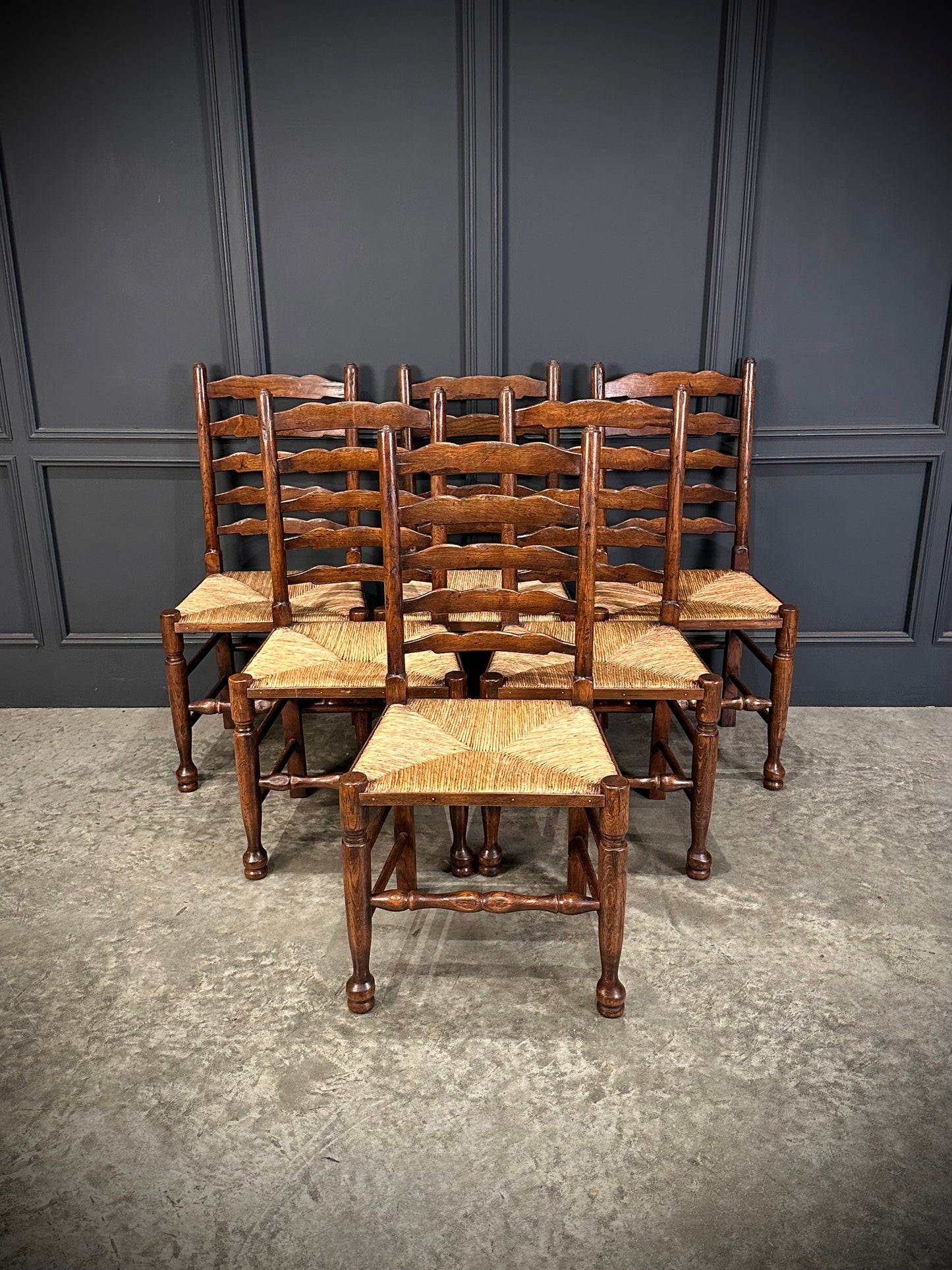 Set of Eight Ladder Back Dining Chairs
