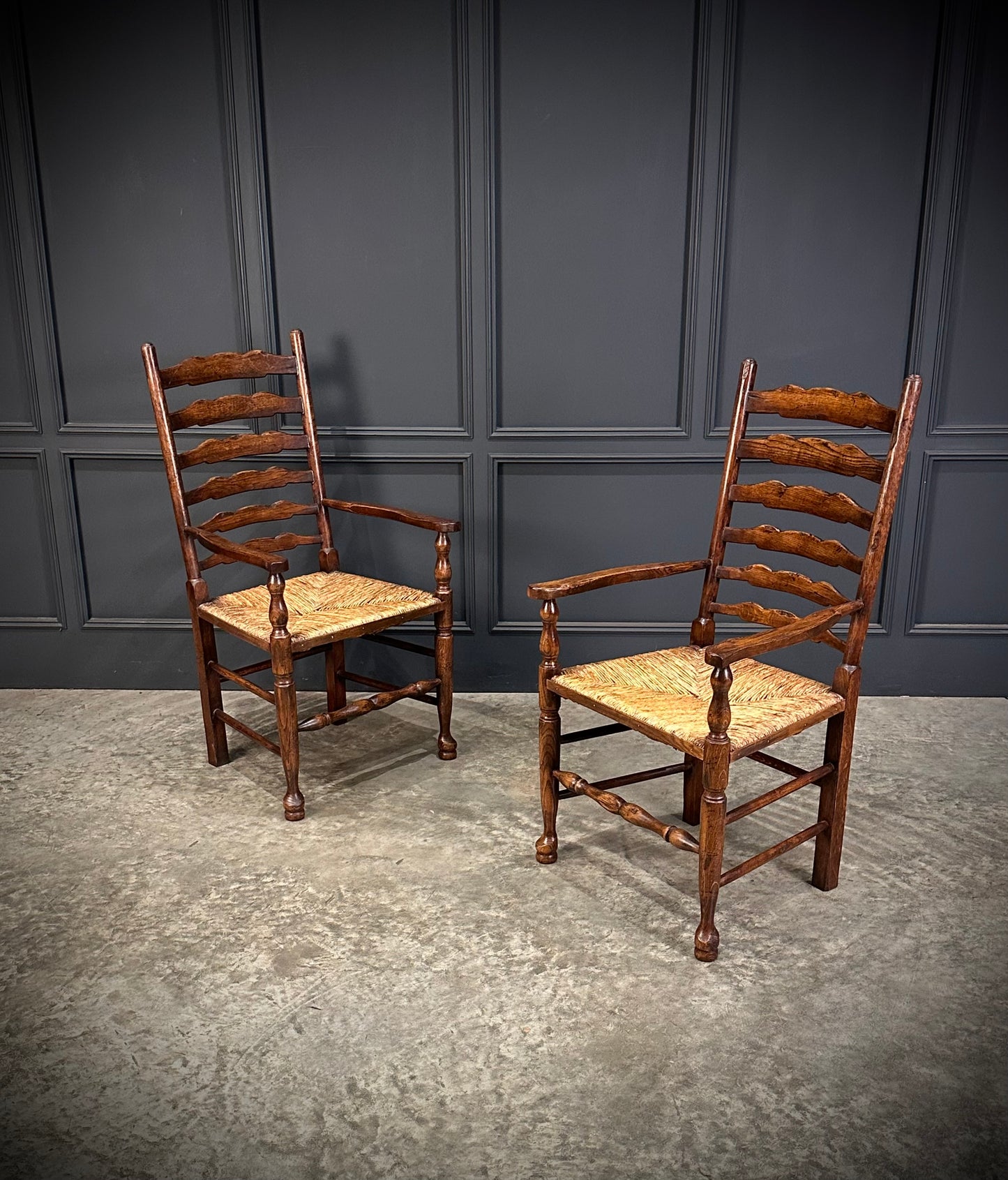 Set of Eight Ladder Back Dining Chairs