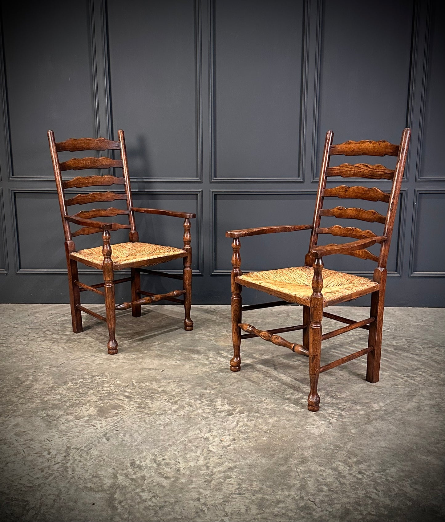 Set of Eight Ladder Back Dining Chairs