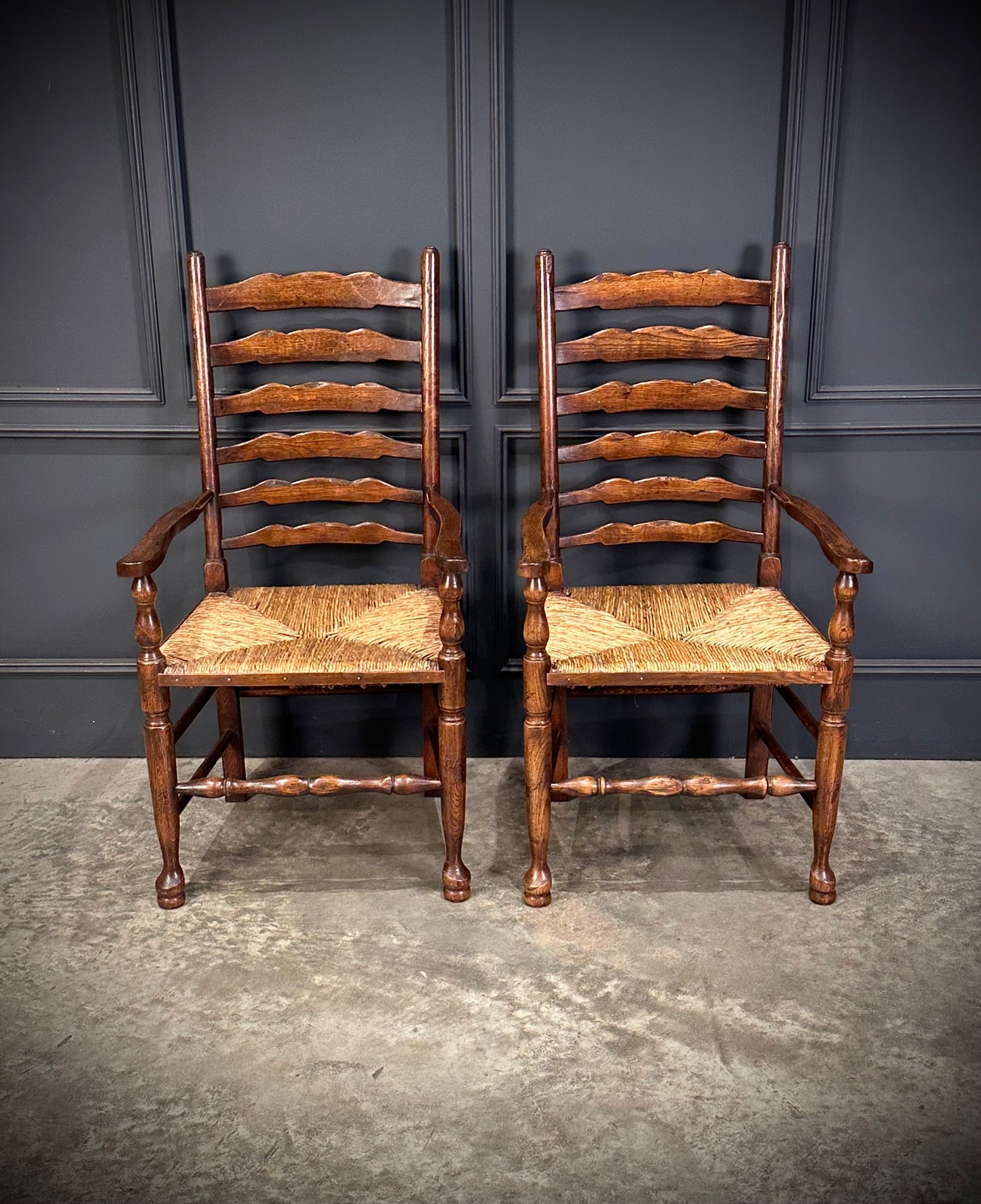 Set of Eight Ladder Back Dining Chairs