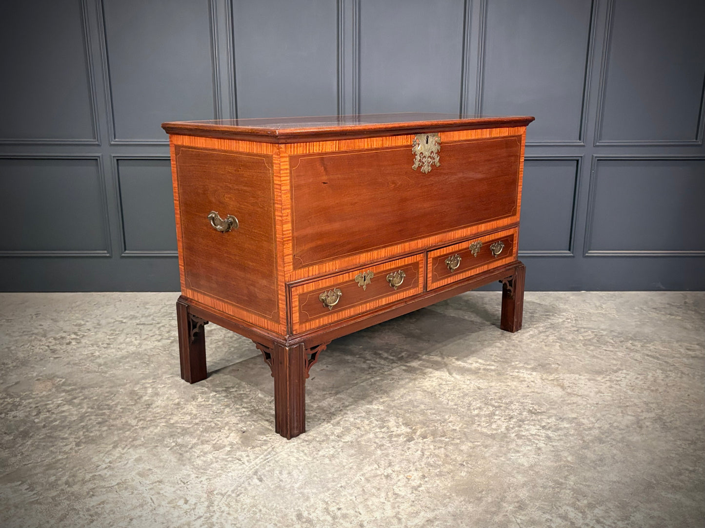 Inlaid Mahogany Silver Chest on Stand