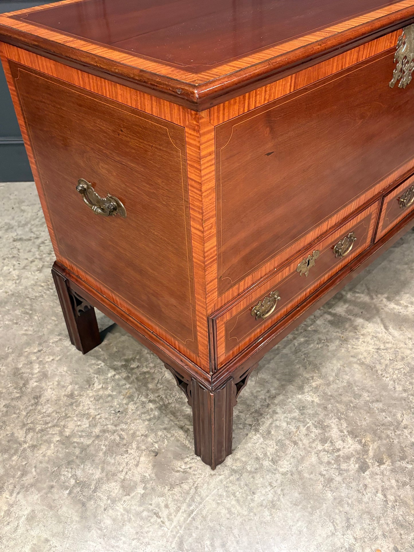 Inlaid Mahogany Silver Chest on Stand
