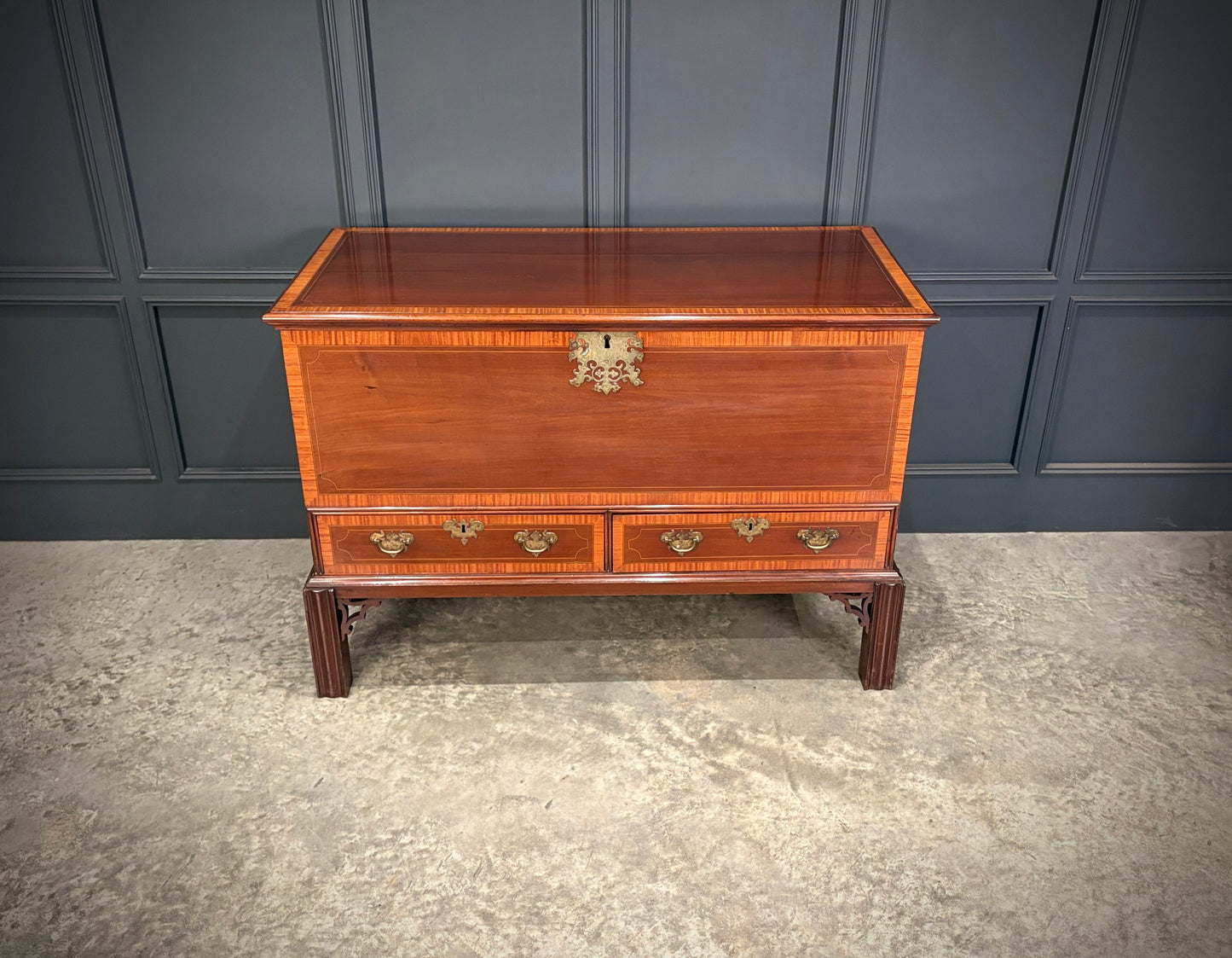 Inlaid Mahogany Silver Chest on Stand