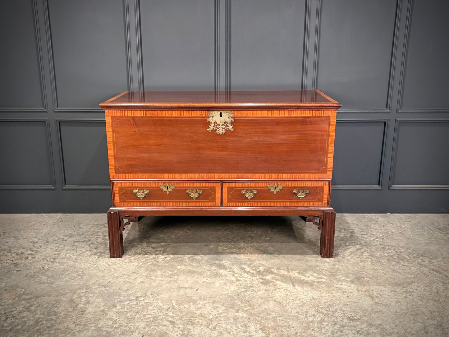 Inlaid Mahogany Silver Chest on Stand