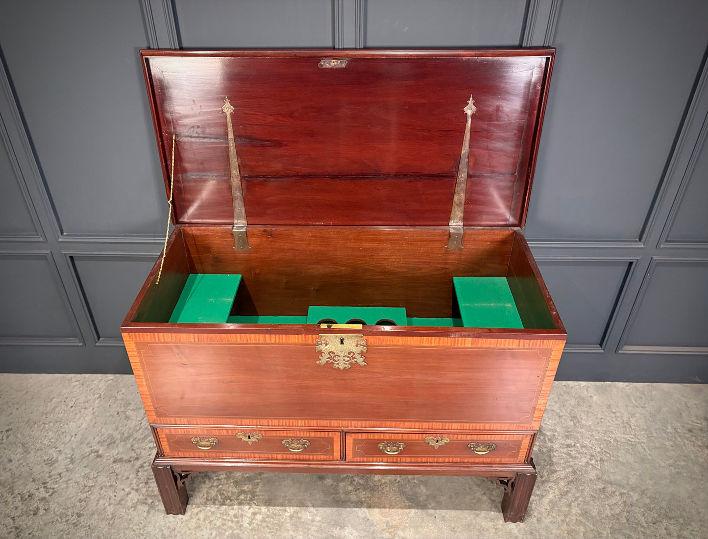 Inlaid Mahogany Silver Chest on Stand