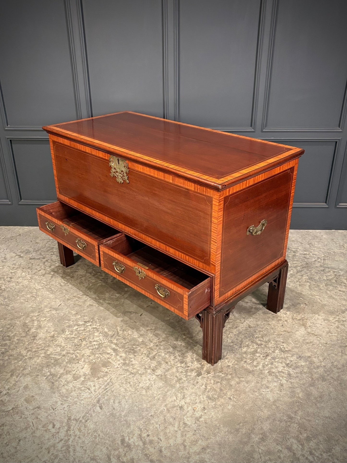 Inlaid Mahogany Silver Chest on Stand