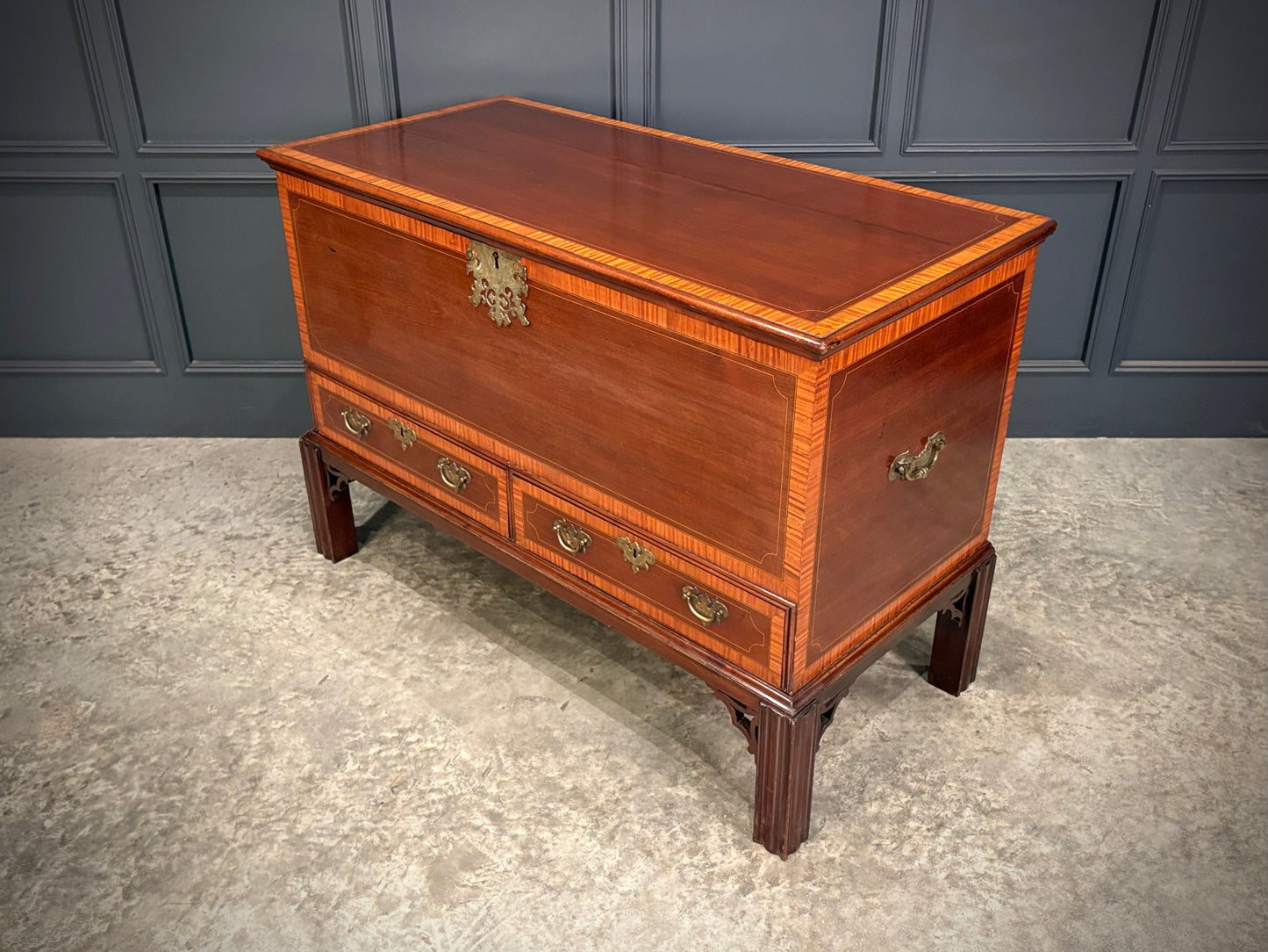 Inlaid Mahogany Silver Chest on Stand