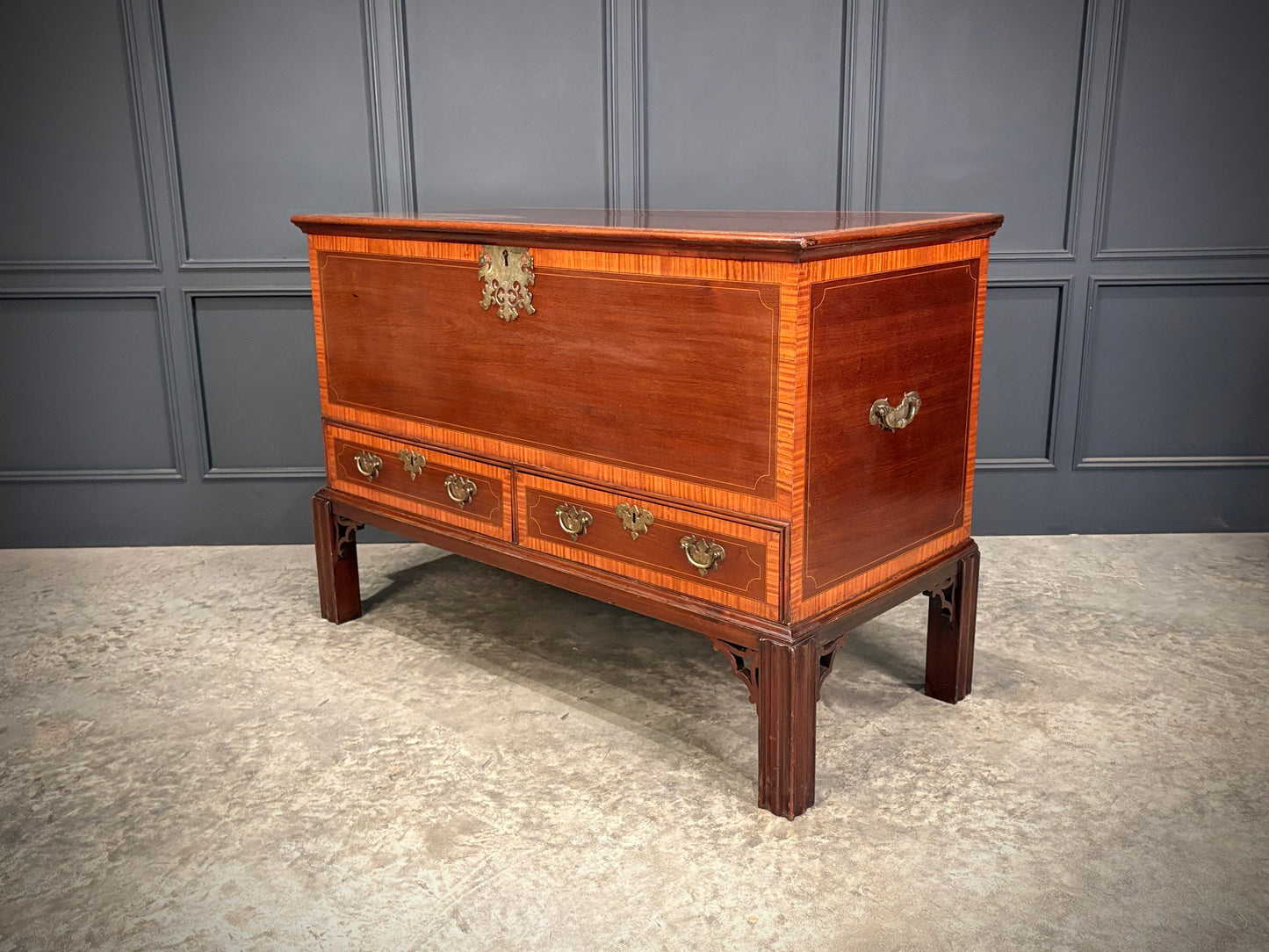 Inlaid Mahogany Silver Chest on Stand