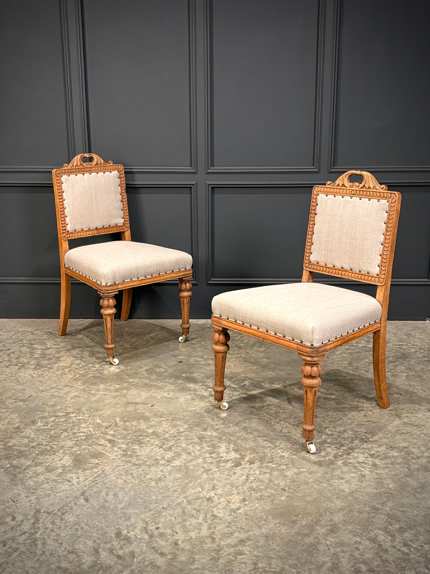 Set Of Six Carved Bleached Oak Dining Chairs